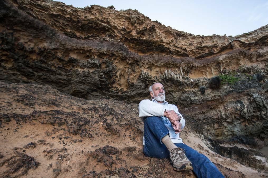 Professor John Sherwood at the Moyjil Site where he and other researchers have established there is a high probability that Indigenous people lit fires more than 120,000 years ago. 