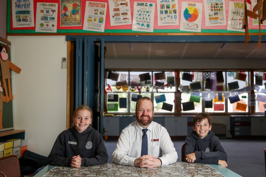Back to school: St Pius X Parish School Warrnambool Principal Joe Ewing, pictured at the school in 2021, is ready to load his car and personally drop rapid antigen tests off to students and staff. Picture: Morgan Hancock