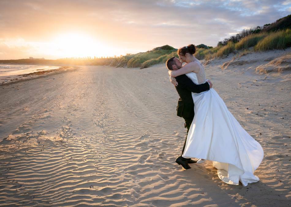I DO: Aaron and Amy Briggs were married on Friday night in Warrnambool. Picture: Josh Beames