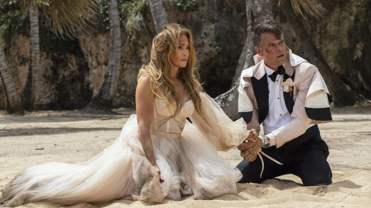 Jennifer Lopez, left and Josh Duhamel in Shotgun Wedding. Picture by Ana Carballosa
