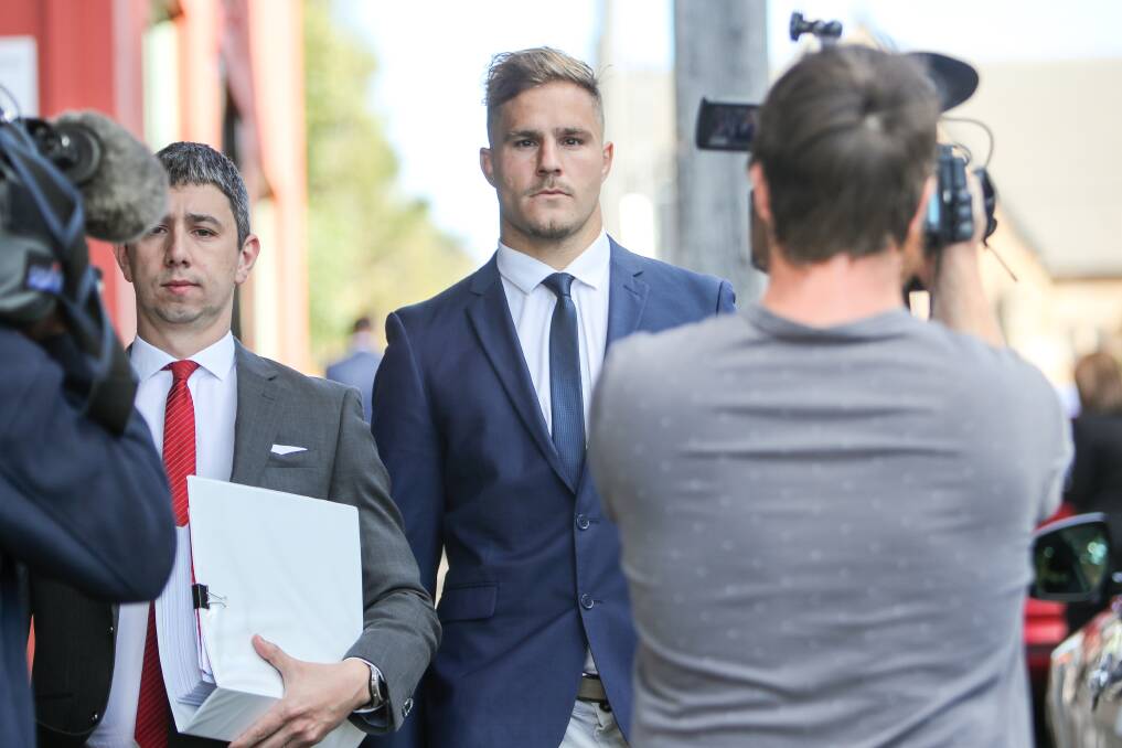 Jack de Belin leaves Wollongong Local Court in May after his lawyer, Robert Foster, mentioned the case on his behalf. Picture: Adam McLean