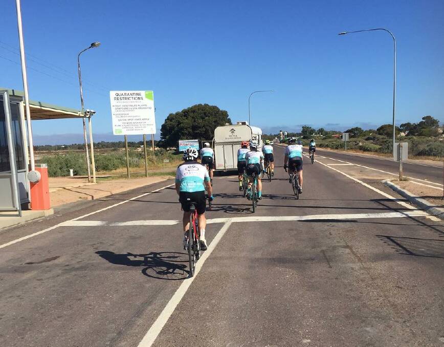 No issues: The Let's Talk riders pass through the quarantine station at Ceduna.