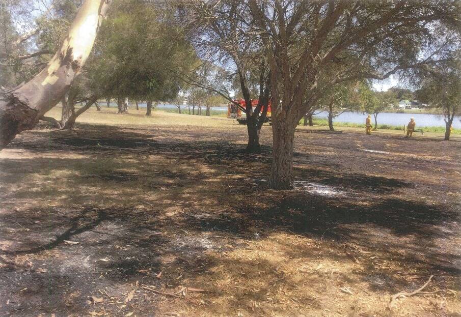 Burnt ground: Hamilton and Grange CFA members at the scene of a suspicious fire in Rippon Road on Sunday. Picture: Eyewatch Southern Grampians