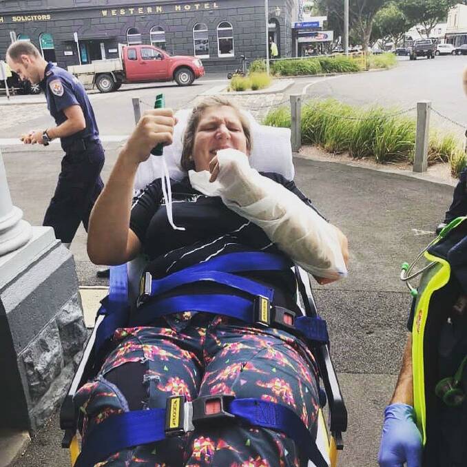 Close Call: Mia Easton is treated by paramedics after being knocked off her bike in Warrnambool. Picture: Supplied