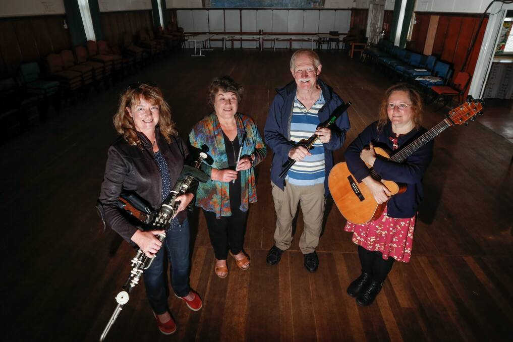 On Song: Merran Moir, Kathy Baulch, Graeme Farquharson and Sylvie Rogers get ready for the Blaze Aid fundraising concert at the Crossley Hall. Picture: Mark Witte 