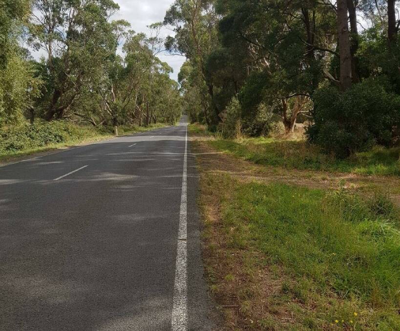 Good vision: A white line and then grass, the section of road where Bryce Morden was hit while riding his bike. Picture: Supplied