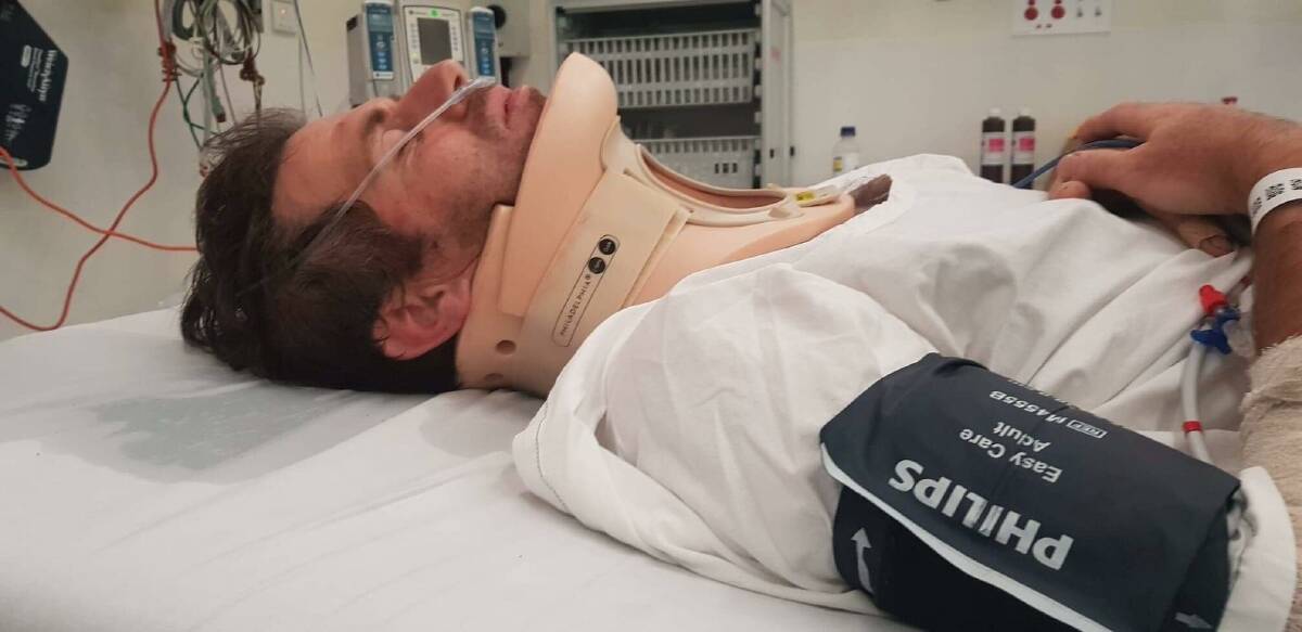 Recovering: Bryce Morden lies in hospital after being airlifted to the Alfred following the collision. Picture: Supplied
