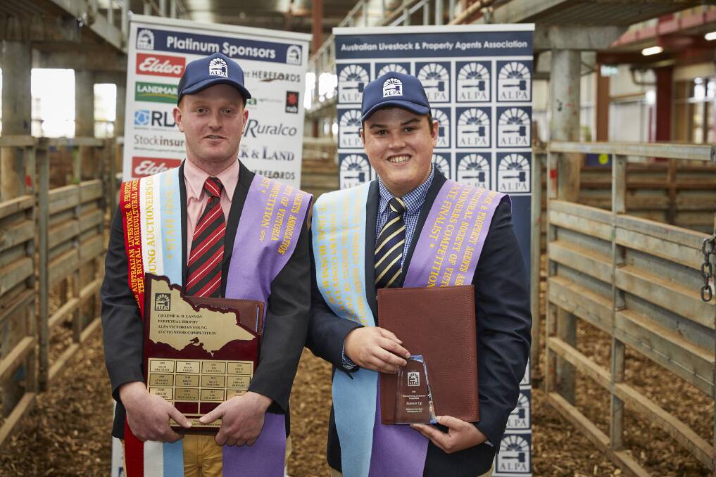 Second call: Warrnambool's Josh McDonald (right) came in second, behind Joe Allen, Euroa, in the Victorian Young Auctioneers Competition.