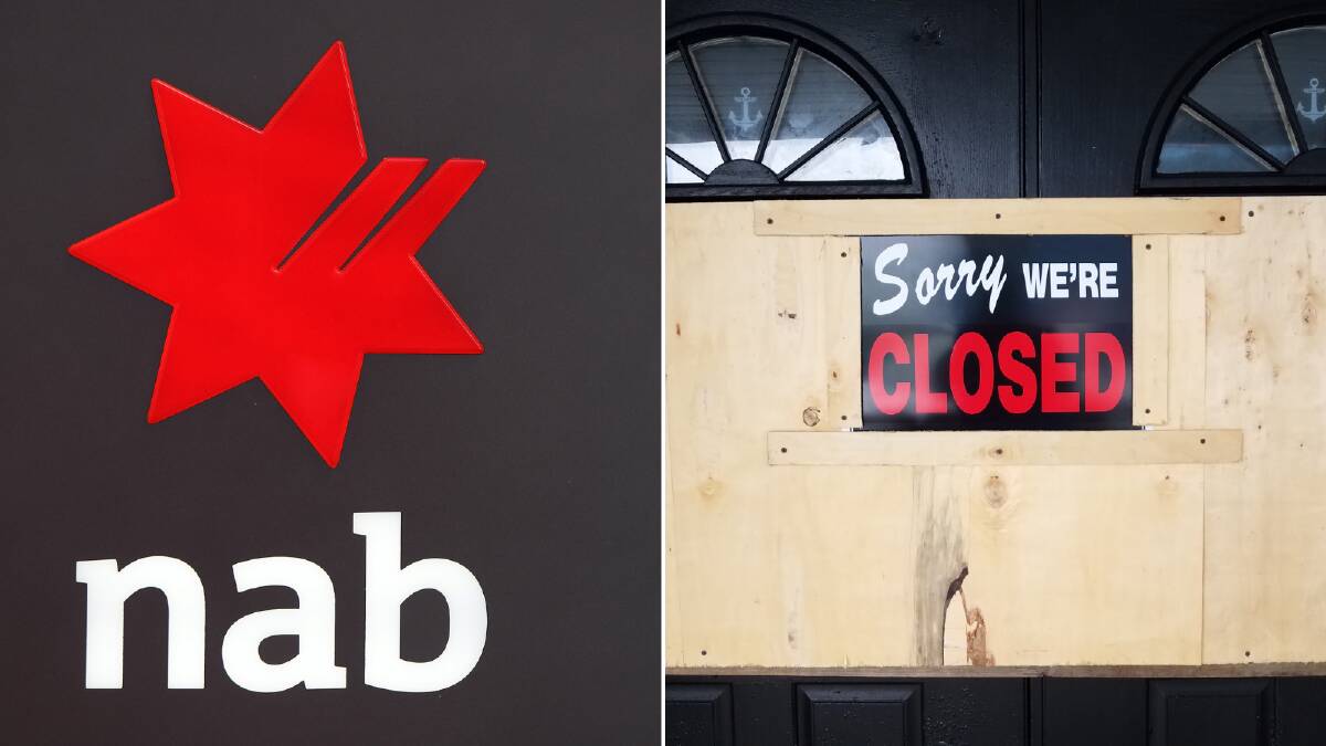 After more than 100 years in operation the NAB branch at Cobden will close. LEFT: NAB logo. RIGHT: File photo (not the bank)