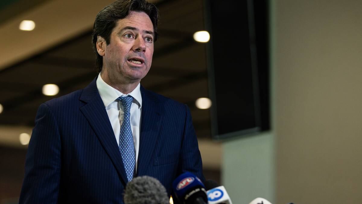 AFL CEO Gillon McLachlan addresses media. Picture by Diego Fedele/AAP PHOTOS
