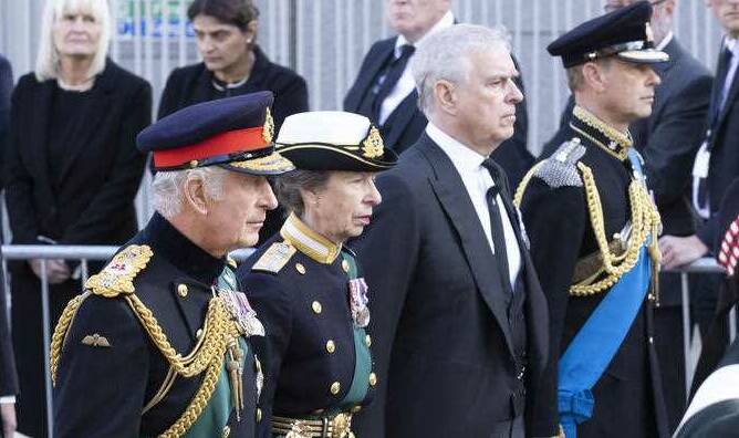 King Charles III, the Princess Royal, the Duke of York and the Earl of Wessex join the procession of Queen Elizabeth's coffin. Picture by Jamie Williamson/Daily Mail/PA Wire