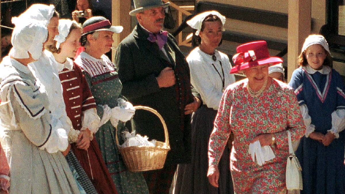 The Queen tours Ballarat's historic theme park Sovereign Hill in 2000. She made 11 visits to Ballarat during her reign. Picture by Lachlan Bence 