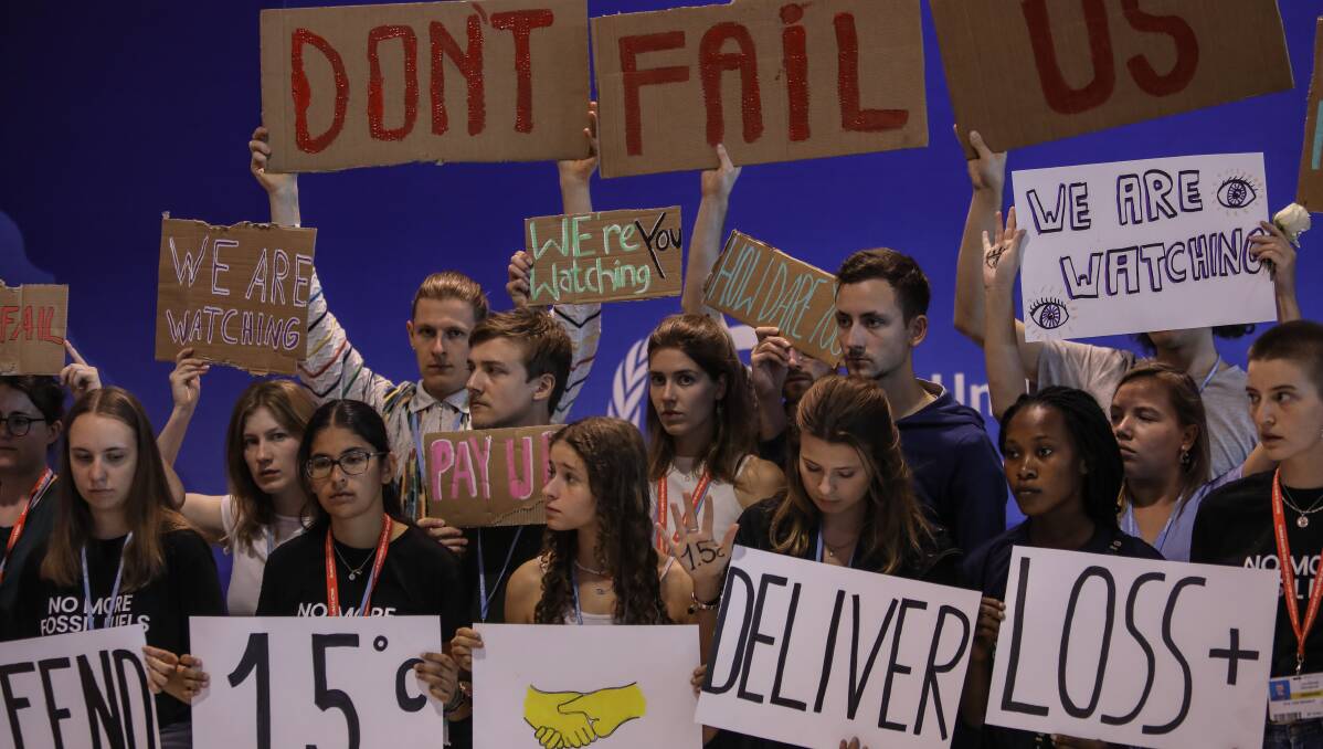 Climate activists protest the negative effects of climate change at the UN climate summit COP27 in Sharm el-Sheikh. Picture Getty Images