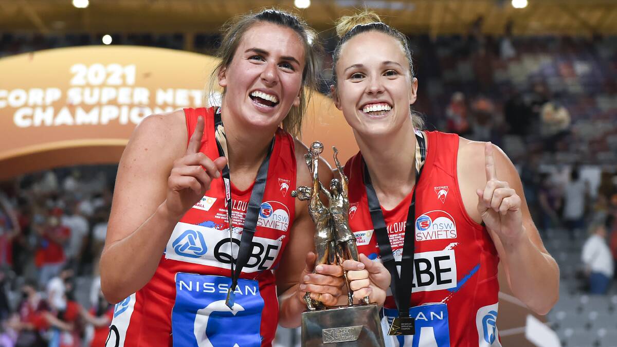 NSW Swifts co-captains Maddy Proud and Paige Hadley will be out to help the club defend its Super Netball title in 2022. Picture: Getty Images