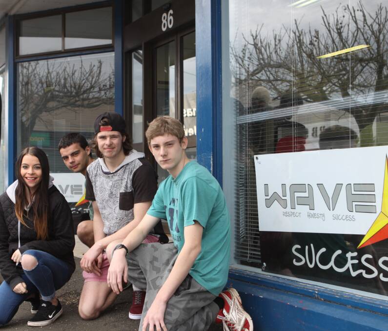 Shifting sands: WAVE secondary students Courtney Mabb, Corey Wood, Kodie Bubb and Mitchell Zwiers outside the new facility on Lava Street in Warrnambool. Photo: Steff Wills 