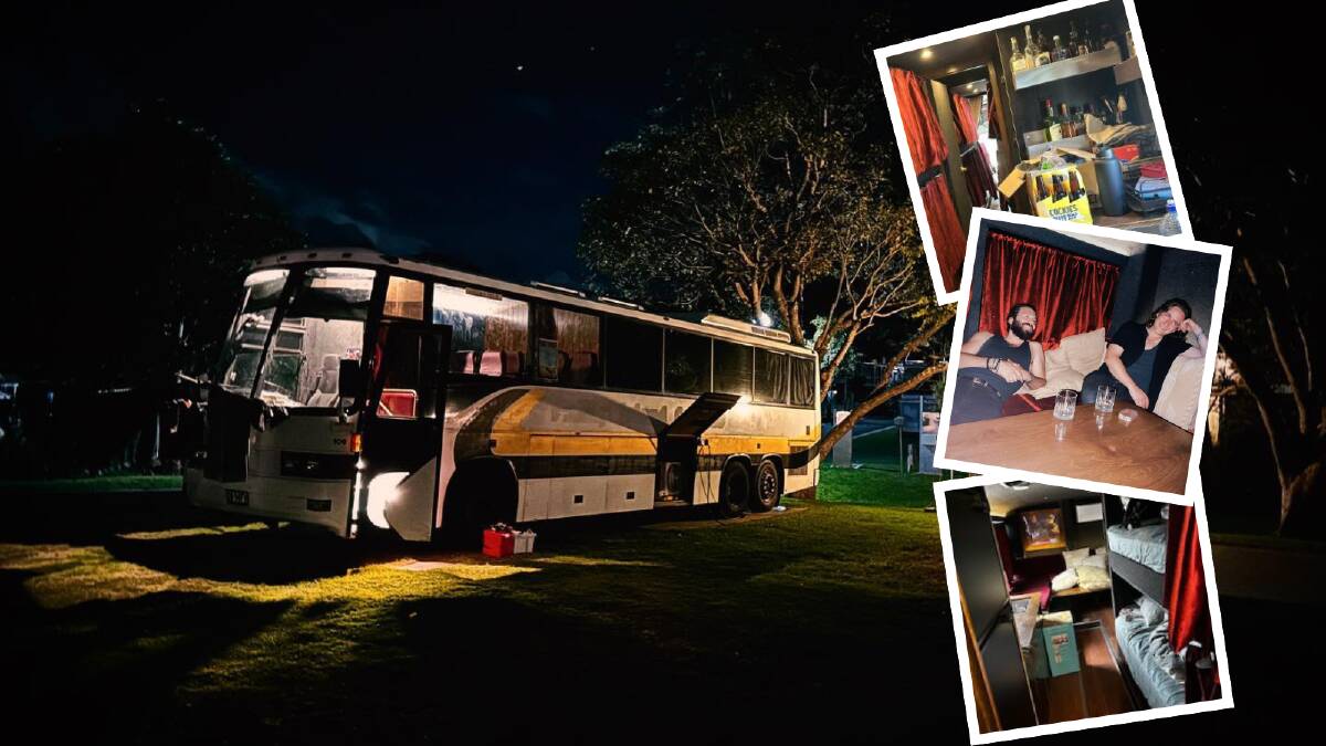 Kingswood's renovated 1990 Mercedes 303 coach which now sleeps up to eight people, is dappled with plenty of red/black velvet, burgundy vinyl, a large television and even has a "cinema room". Pictures supplied.