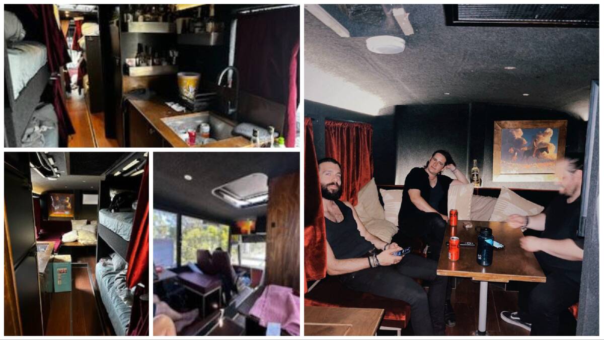 A bloke's ultimate paradise, a man cave on wheels, named "Peggy". Kingswood the band are calling Peg the Mercedes home for several months. Pictures supplied.