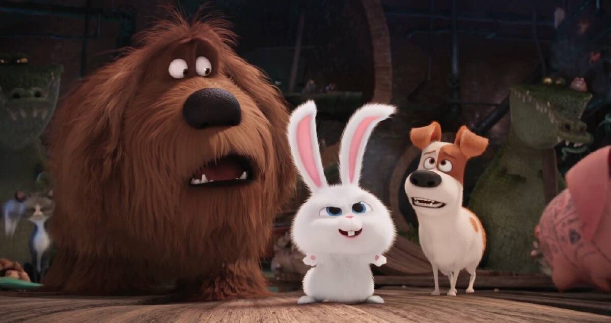 Doggy housemates Duke and Max meet Snowball, the villain of The Secret Life Of Pets.
