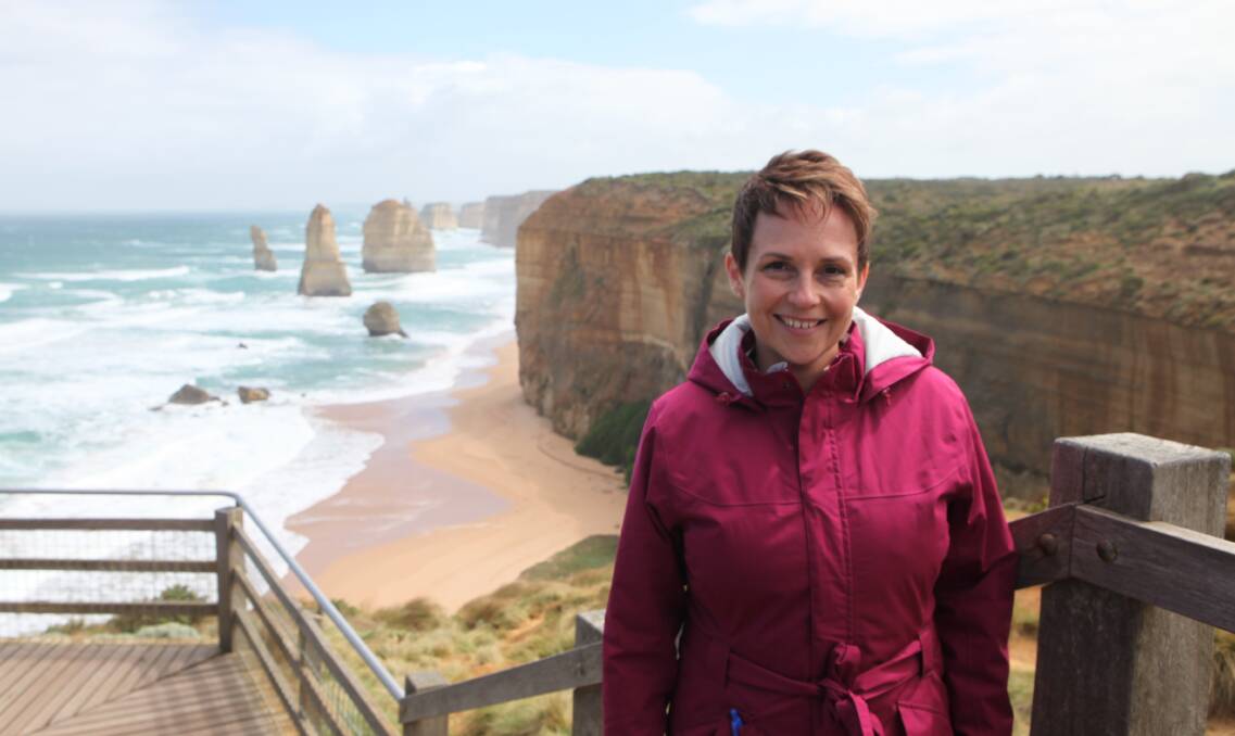 THE GREATEST VIEW: State minister for regional development Jaala Pulford at the Twelve Apostles on Thursday announcing $5 million worth of funding. Picture: Matt Neal