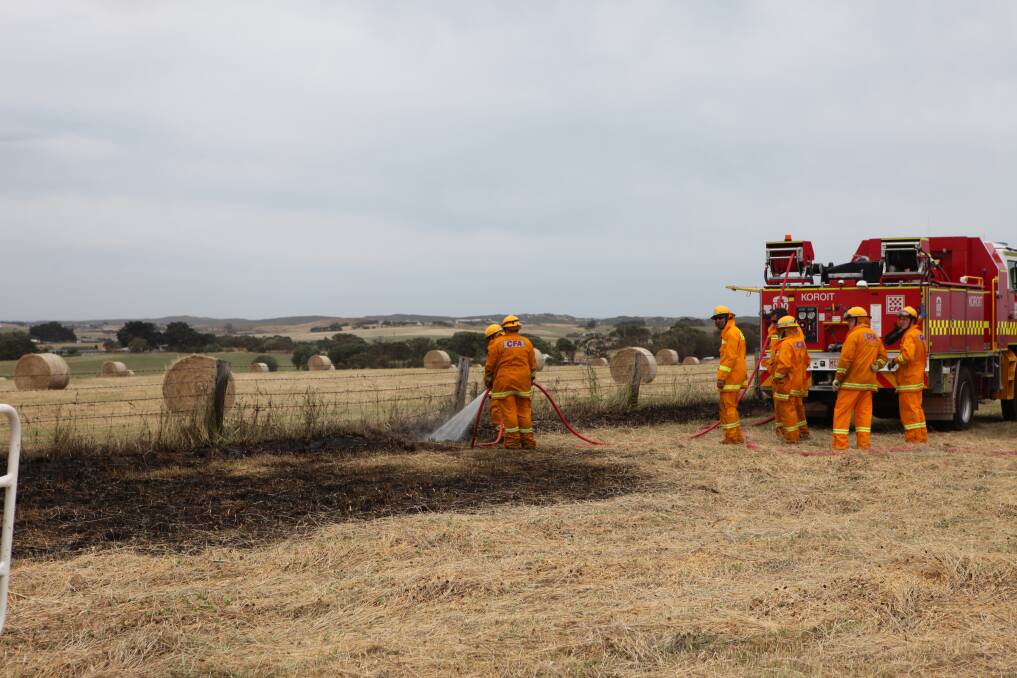 CFA crews quickly brought under control a small fire on farm land near Illowa on Wednesday. Picture: Matt Neal
