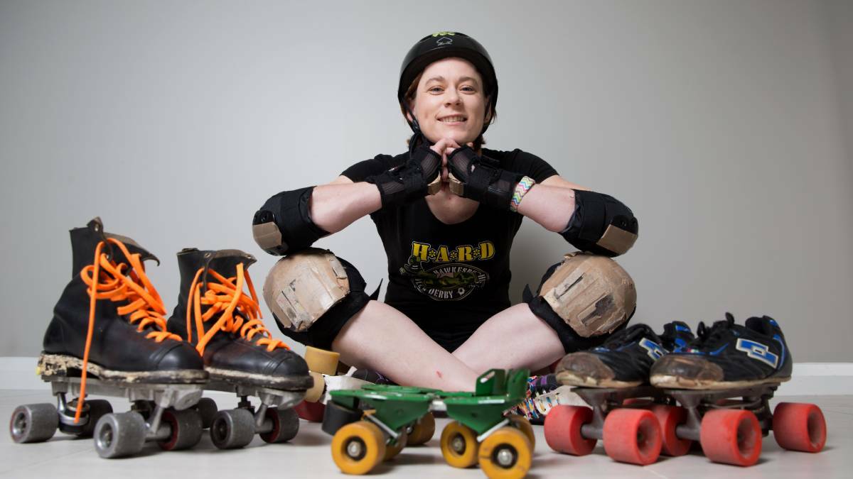 Jodie Mullinger is a pharmacy assistant and treasurer of the Hawkesbury-Hills Area Roller Derby league. Picture: Geoff Jones