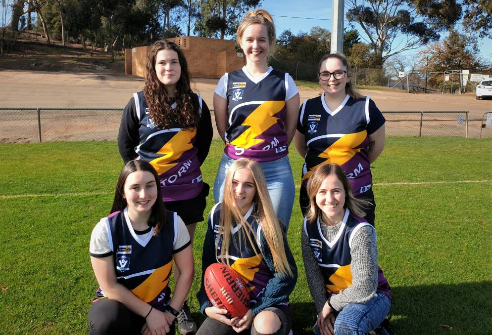 READY: Ararat Storn coach Beck Phillips, a former Golden Point Dragon (on right), says this is also a chance for girls to try football game. Picture: Ararat Advertiser