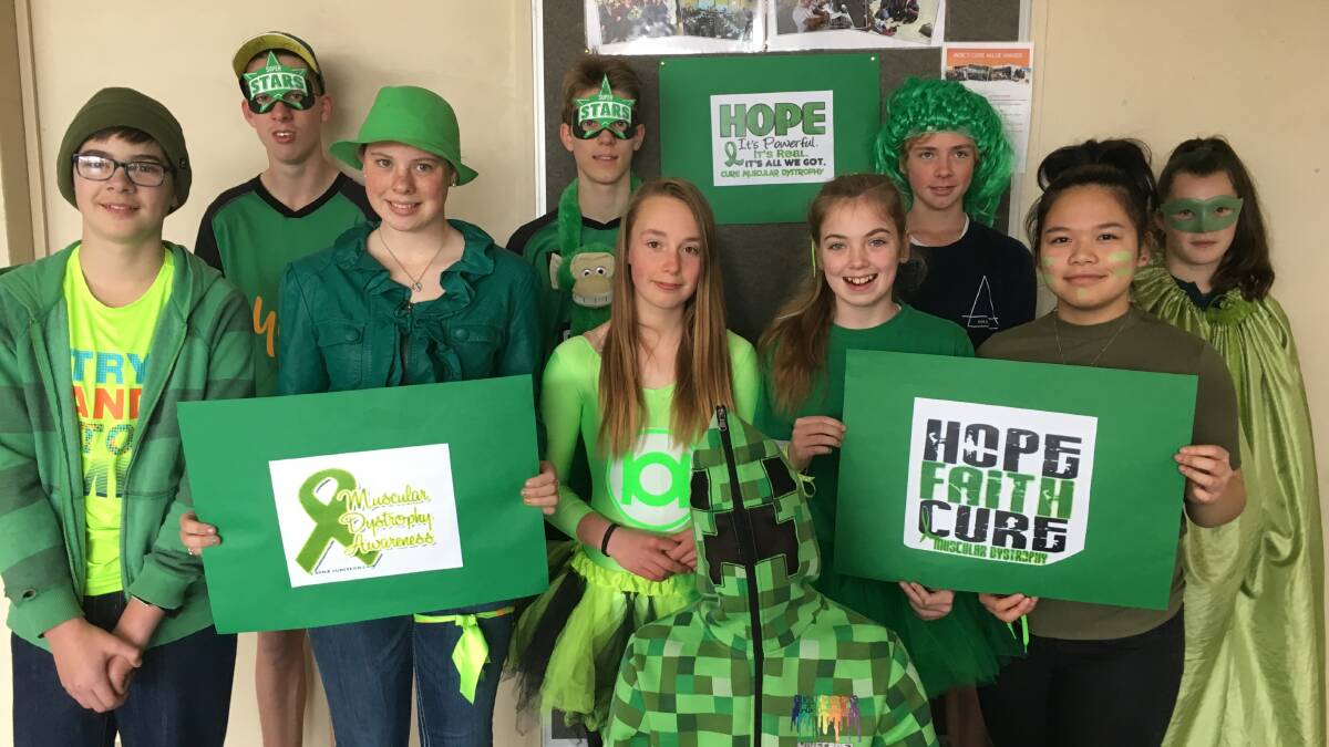 Support: Mercy Regional College students dressed in green to support the fund-raising and awareness-raising push for muscular dystrophy. 