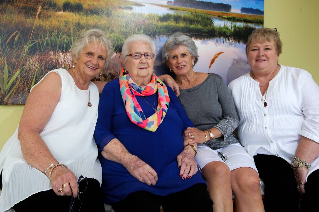 Norma Riddle pictured with three of her daughters (from left) Karolyn Templeton, Jenny Ballinger and Robyn McArthur. Picture: Rob Gunstone