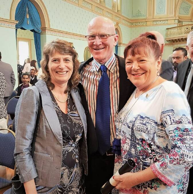 Warrnambool and District Community Hospice's Deidre Bidmade (right) at the awards ceremony with hospice manager Lu Butler and president Eric Fairbank.