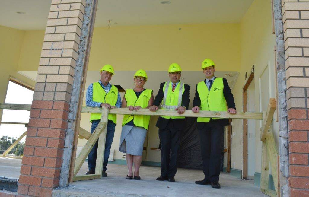 Work under way: Terang & Mortlake Health Service board member Barry Philp, director of primary healthcare Melissa Mitchell,  Richard Riordan and Brendan Williams at the work site.