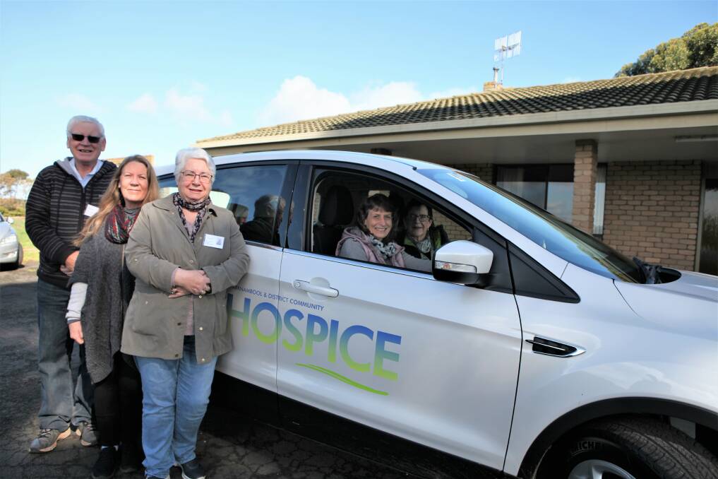 New wheels: Warrnambool and District Community Hospice assistant manager Fred Chatfield, volunteers Karen Scull and Lil Hedditch, manager Lu Butler and volunteer Helen Dunn with the new car.