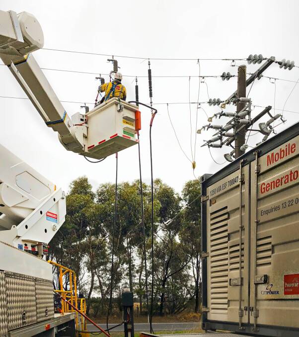 Powercor crews at work in Lismore on Wednesday.