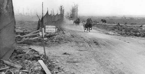 Western Front: Frank Wormald is on one of the horses in this iconic image of Hellfire Corner.