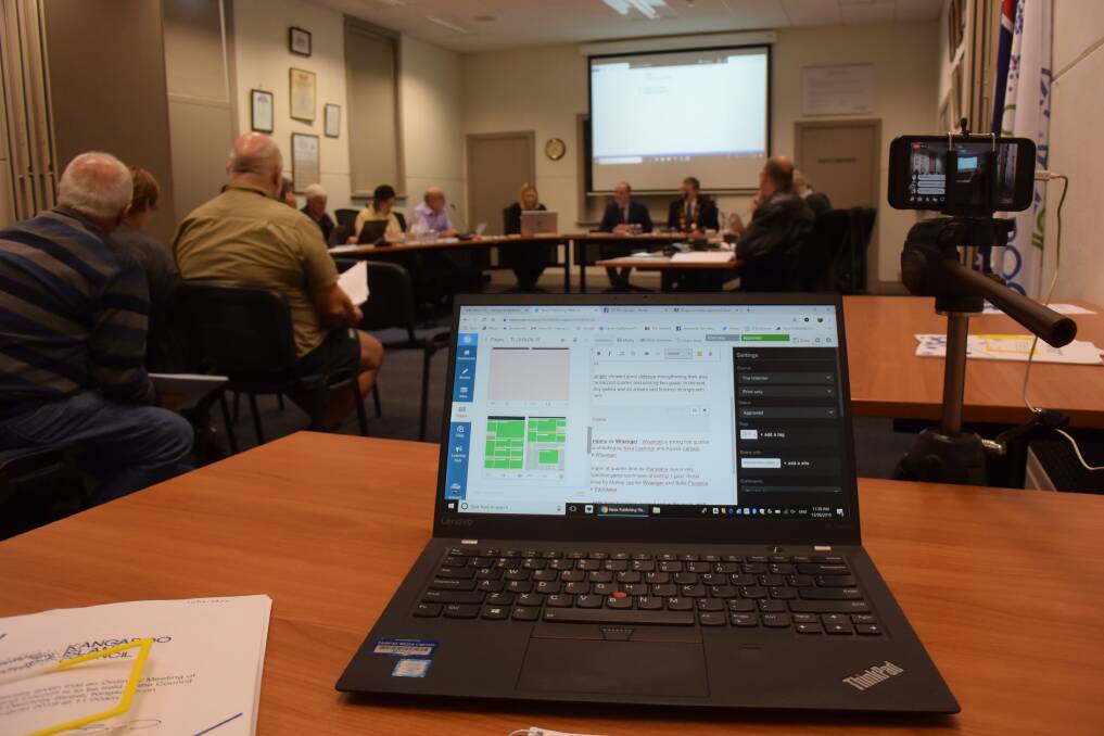 LIVE BROADCAST: The Islander work station set up at the Kangaroo Island Council this week, recording the meeting for live streaming on our Facebook page. 