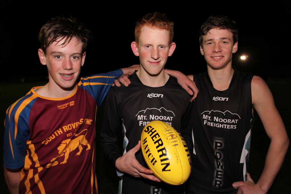 Young leaders: Miles Picken (South Rovers), Henry Kenna and Ryley Hutchins (Kolora-Noorat) have been selected as the captains of the WDFNL's under 16 interleague side set to play in Hamilton on Sunday. Picture: Gus McCubbing
