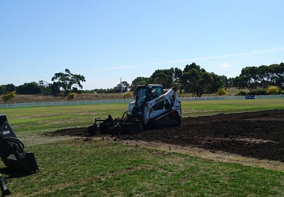 Step one: Warrnambool contractor Paul McNeil at work on the Allansford Cricket Club's wicket revamp. Picture: Leonie Ellerton