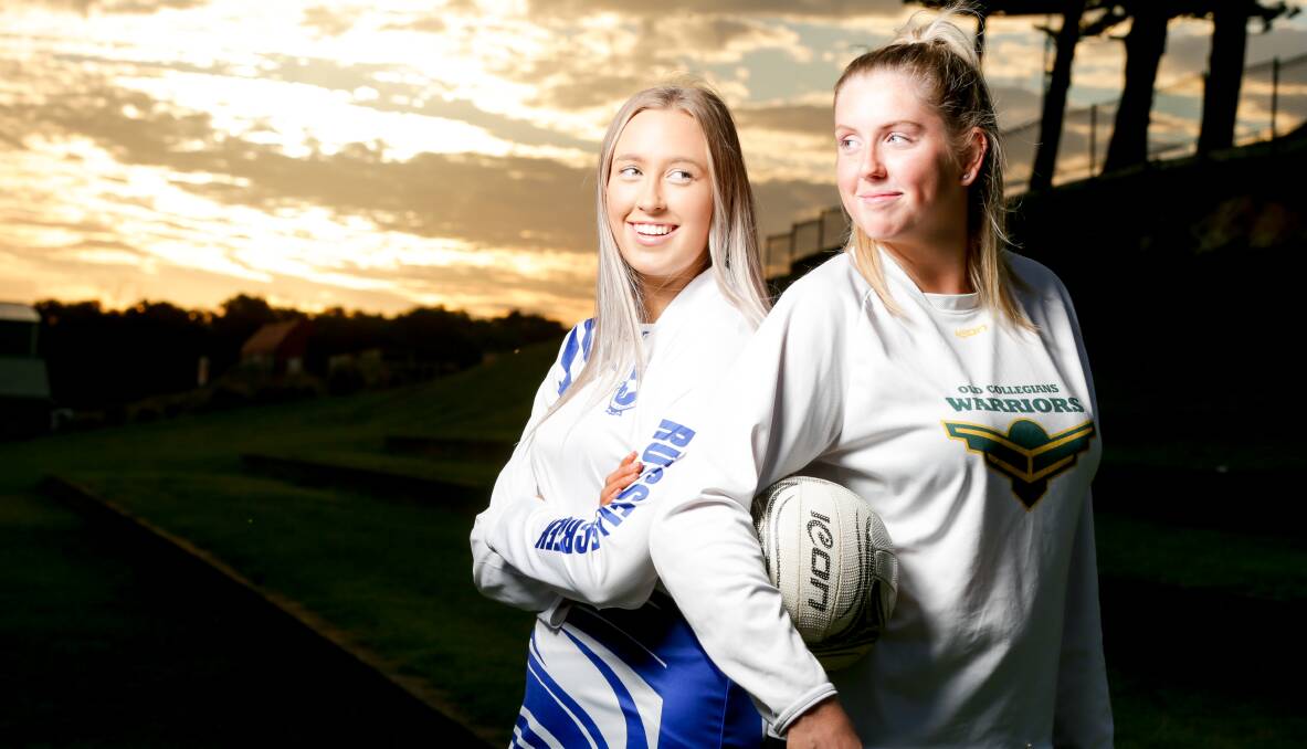 Friendly rivals: Old Collegians' Chelsea Quinn and Russells Creek's Ashlea Ferguson are playing against each other this weekend in WDFNL A grade. Picture: Chris Doheny 