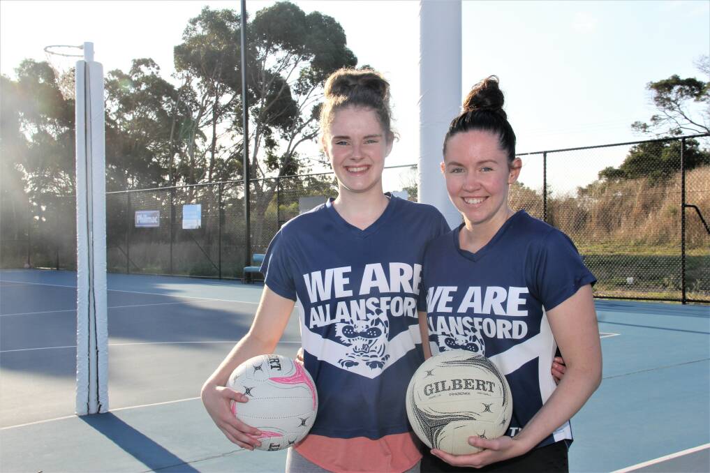 Mates: Allansford goalie Emma Stacey and goal defence Josie Allen are stepping up to A grade this season. Allen will captain the side. Picture: Brian Allen