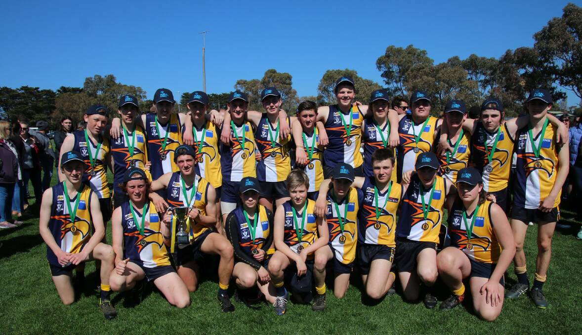 Success: The Hawkesdale-Macarthur under 16.5 football team after its premiership win. Picture: Tracey Kruger. 