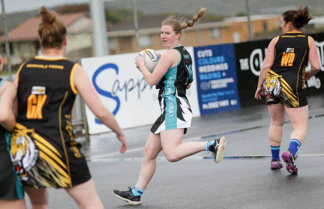On the move: Kolora-Noorat's Ashlee Holmes looks for options in attack against Merrivale on Saturday. Picture: Chris Doheny 