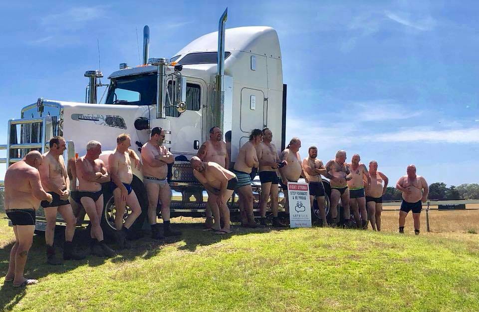 A fun day: A group of south-west truck drivers gathered at Dunkeld Racecourse for a calendar photo shoot to help reduce the stigma associated with mental health.
