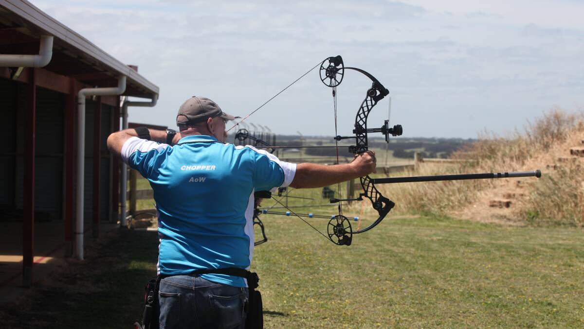 In action: Archers of Warrnambool club captain David Reid shoots at Allansford. Picture: Nick Ansell