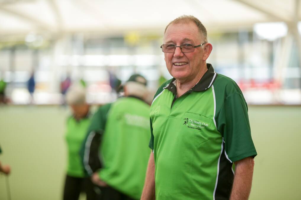 NEW COLOURS: City Memorial Bowls Club's Jim Pallister in the new uniform during City Diamonds' division one clash at midweek pennant. Picture: Chris Doheny 