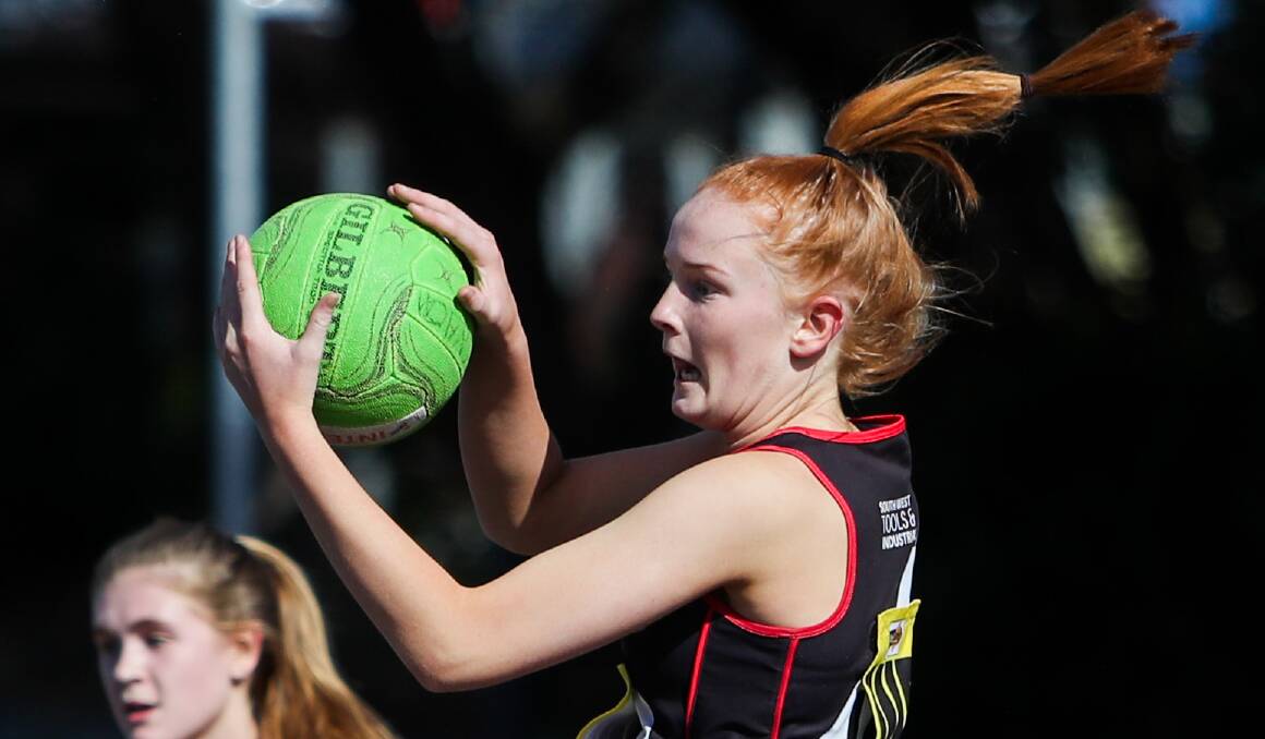 Playing well: Koroit's Ella Lewis catches the ball in the 17 and under during the Christmas Cup in December. Picture: Morgan Hancock