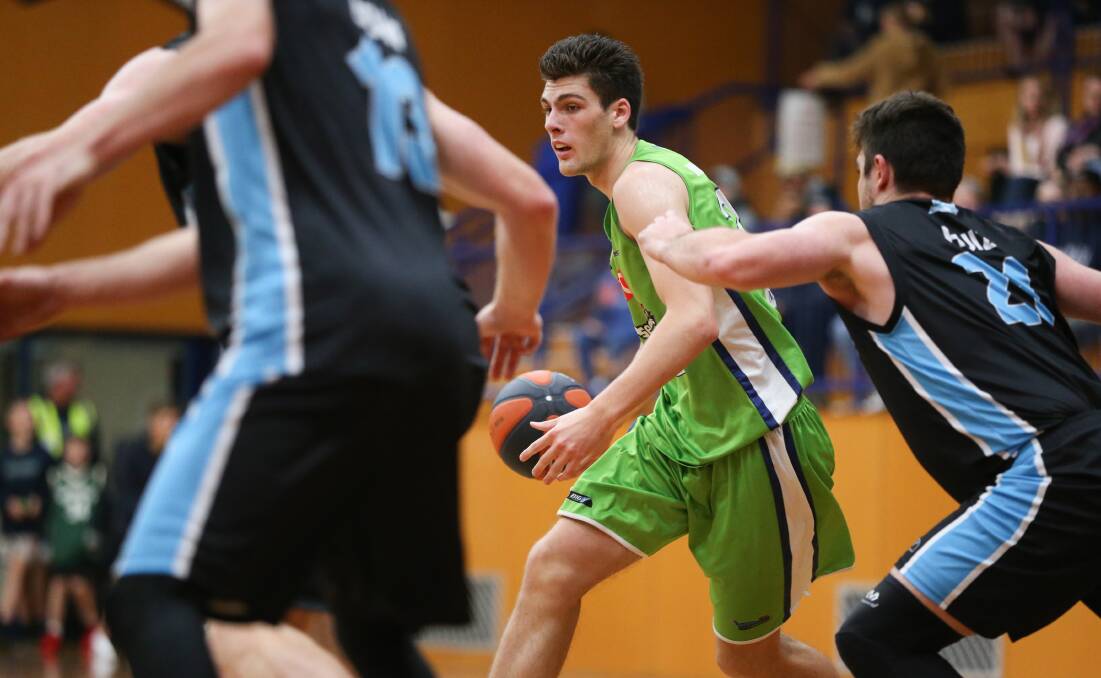 Attacking play: Warrnambool Seahawks' Riley Nicolson on the move during Saturday night's game. Picture: Chris Doheny 