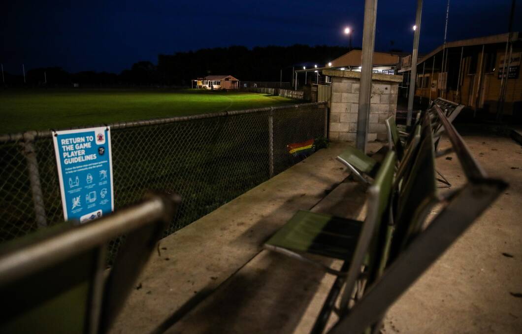 Empty stands: Dark skies hang over Noorat Recreation Reserve as yet another coronavirus lockdown is in place. There won't be any football or netball played this Saturday in the Warrnambool and District league. Picture: Morgan Hancock 
