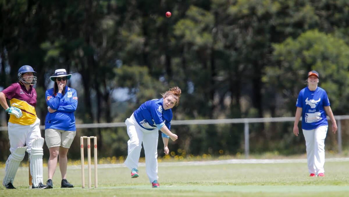 In flight: Brierly-Christ Church bowler Jacoba Mungean during the women's game against Grassmere Cricket Association. Picture: Anthony Brady