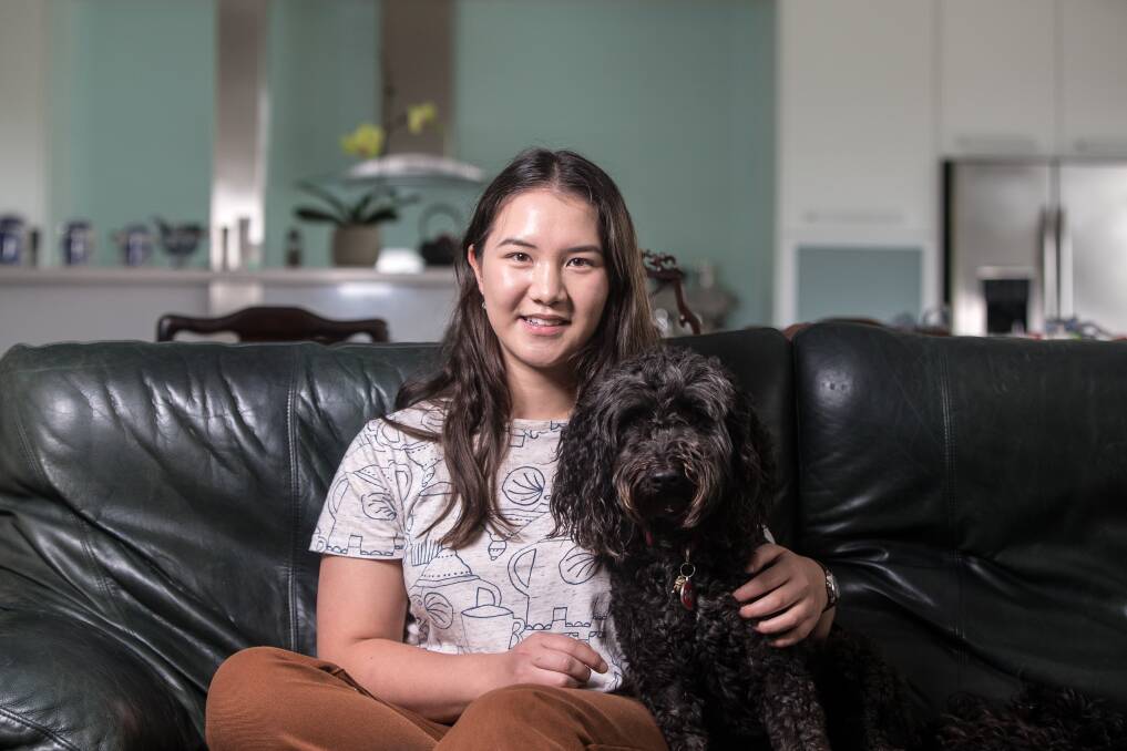 A great day: Pippa Gan achieved an ATAR result of 99.15. She is pictured here with her dog Lulu. Picture: Christine Ansorge