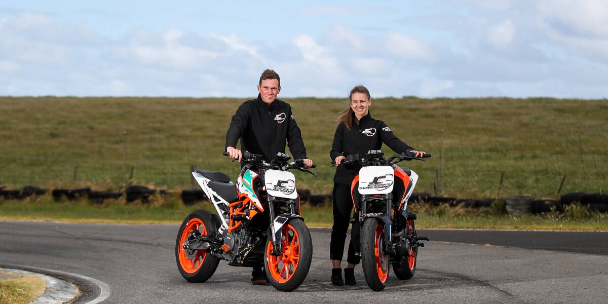 BREAKING GROUND: Ted Collins and Tayla Relph are starting South West Track Days for motorbike riders at Warrnambool Kart Club. Picture: Morgan Hancock 