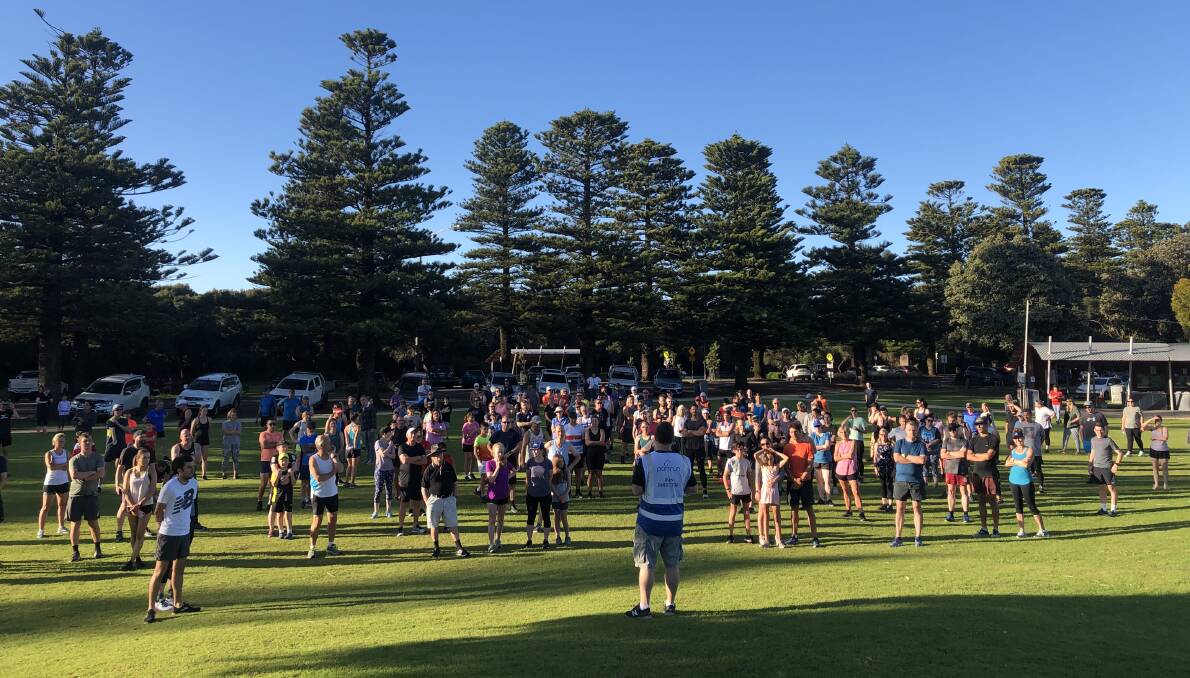 It's back!: Event director Jarrod Mast addresses Warrnambool parkrun participants prior to the first event held since March. Picture: Brian Allen